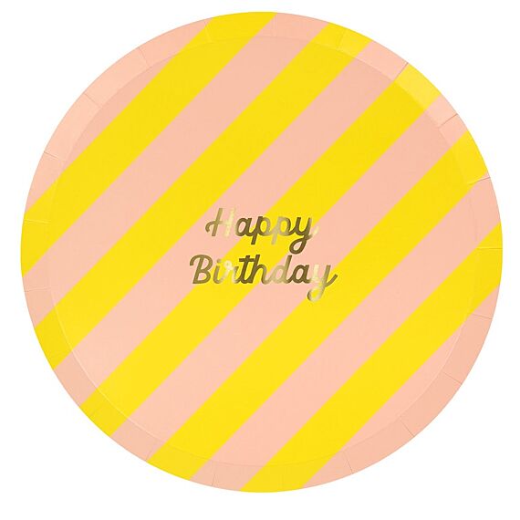 Feestborden Striped Happy Birthday Side Plates - Set Van 8