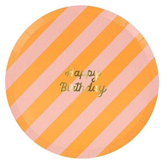 Feestborden Striped Happy Birthday Side Plates - Set Van 8