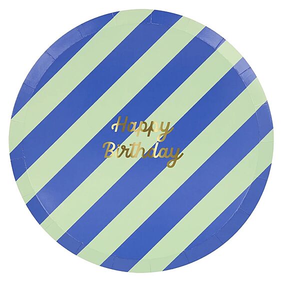 Feestborden Striped Happy Birthday Side Plates - Set Van 8