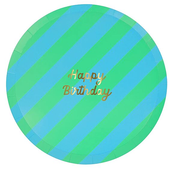 Feestborden Striped Happy Birthday Side Plates - Set Van 8