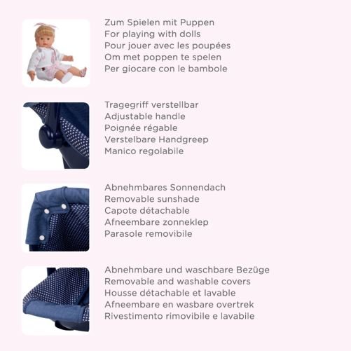 Autostoel voor poppen Needful Things Denim & Spots - Poppenaccessoires Götz - In den Olifant