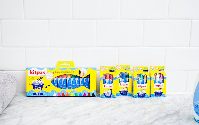 Badkrijtjes Kitpas Rice bran Wax Bath Crayons - set van 10 met spons - Kleuren en tekenen Kitpas - In den Olifant