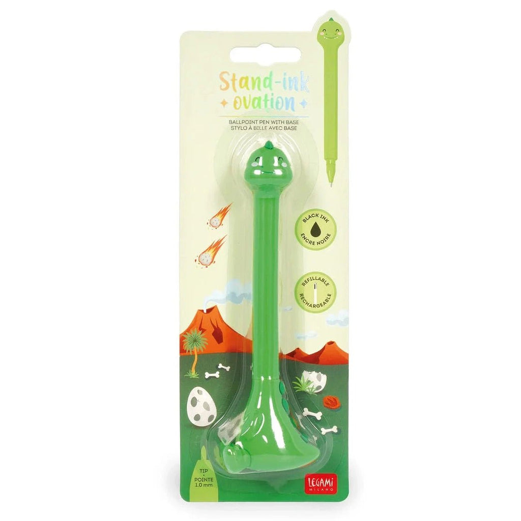 Balpen Stand - Ink Ovation - Ballpoint Pen With Base - Dino - 1 Mm - Black Ink - Schrijfwaren Legami - In den Olifant
