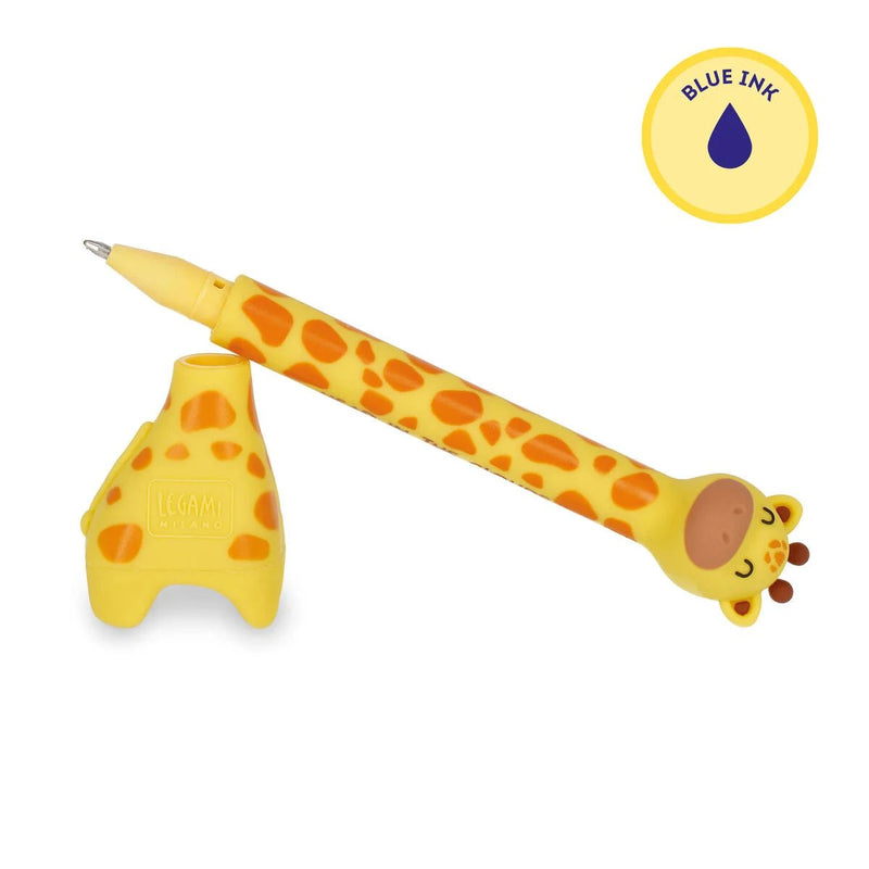 Balpen Stand - Ink Ovation - Ballpoint Pen With Base - Giraffe - 1 Mm - Blue Ink - Schrijfwaren Legami - In den Olifant