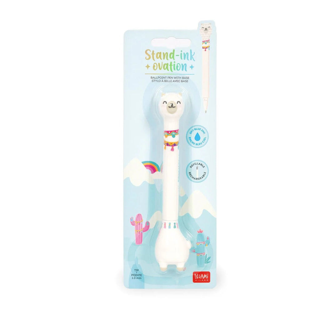 Balpen Stand-Ink Ovation - Ballpoint Pen With Base - Llama - 1 Mm - Sky Blue Ink - Schrijfwaren Legami - In den Olifant