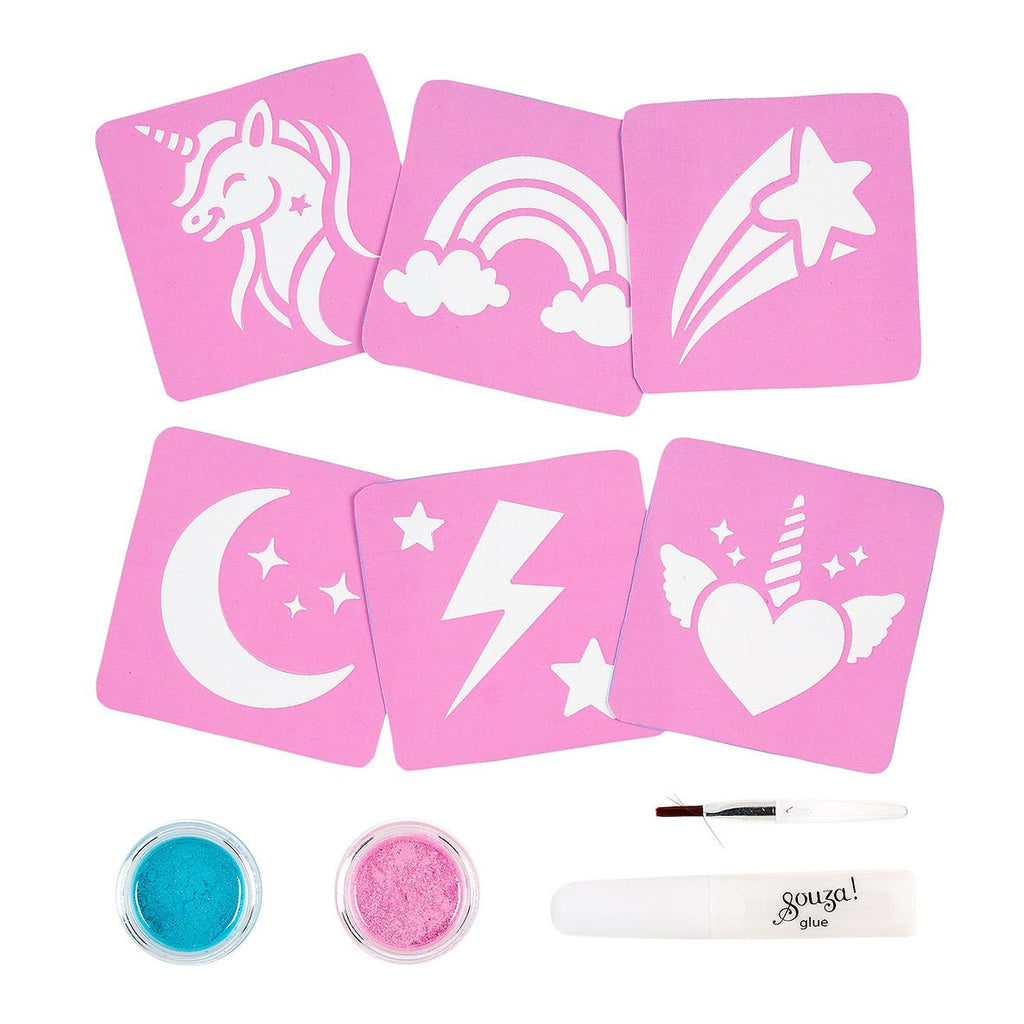 Beauty set Unicorn - Glitter tattoos, blauw, roze - Kinderschmink en tattoos Souza for kids - In den Olifant