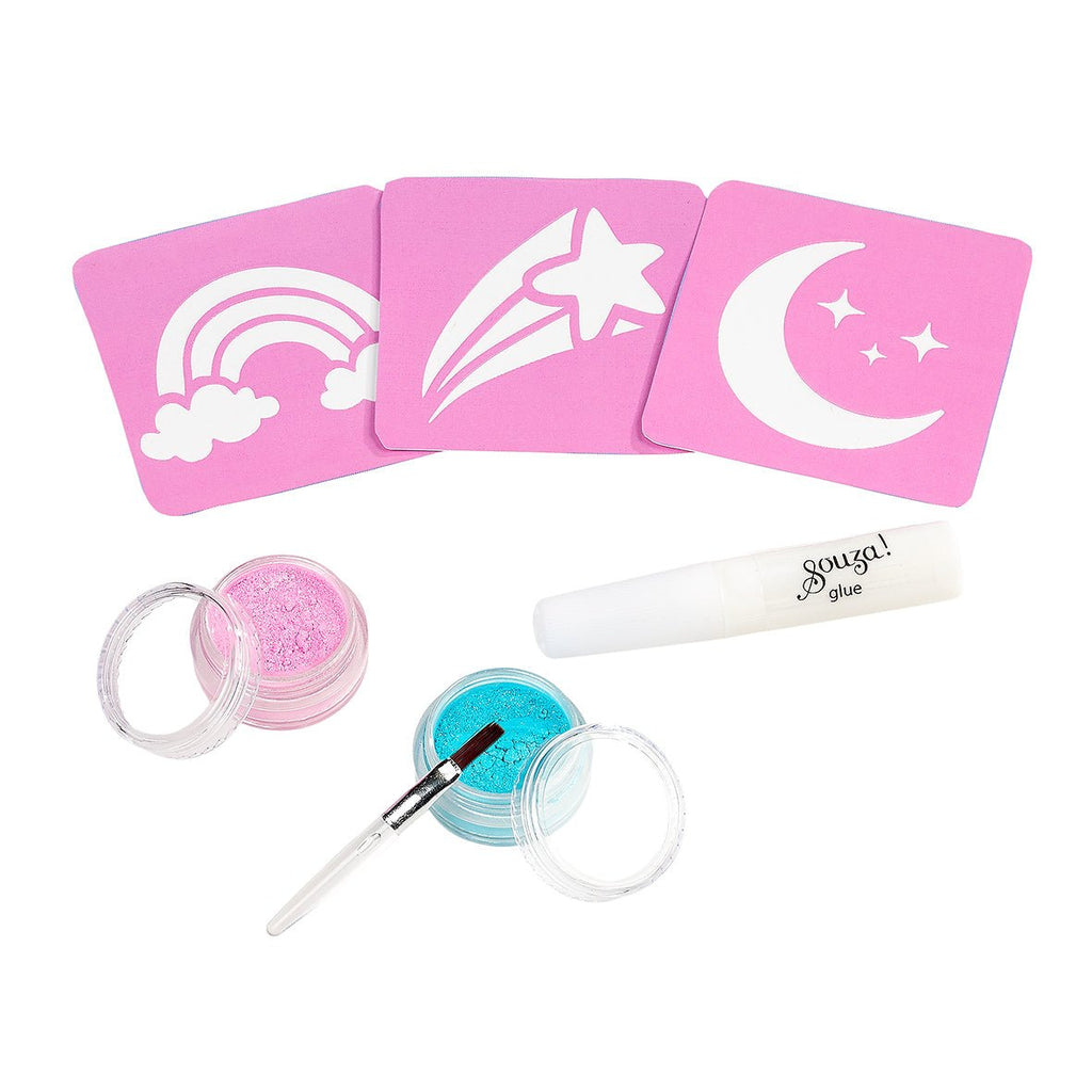 Beauty set Unicorn - Glitter tattoos, blauw, roze - Kinderschmink en tattoos Souza for kids - In den Olifant
