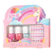 Beauty set Unicorn - Nagellak & nagelstickers, roze, blauw - Kinderschmink en tattoos Souza for kids - In den Olifant