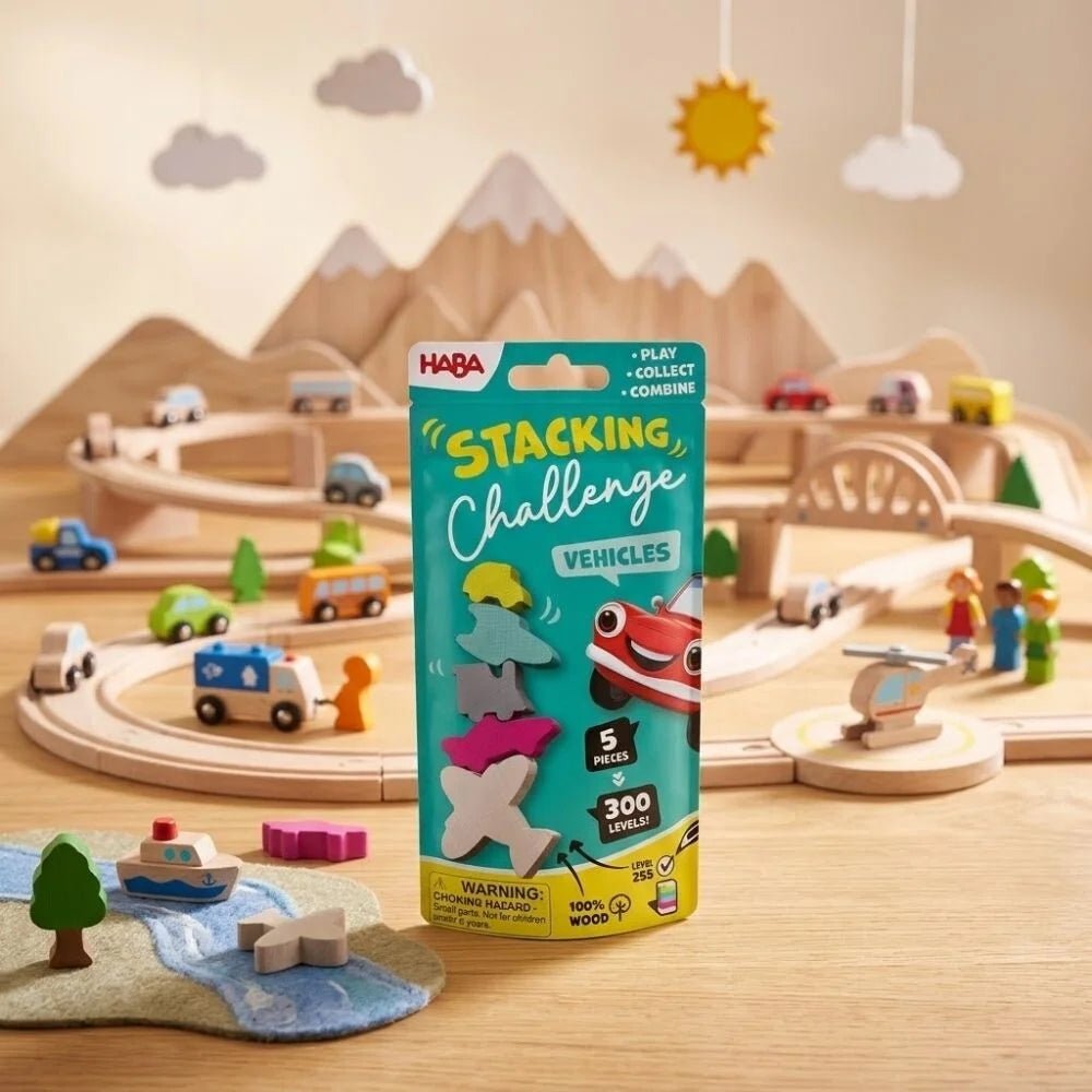 Behendigheidsspel Stacking Challenge - Vehicles - Behendigheidspellen Haba - In den Olifant