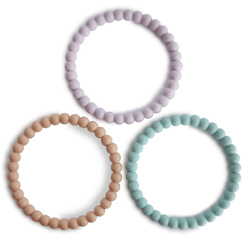 Bijtarmbandjes Silicone Bracelet Lilac Cyan Soft Peach - Set van 3 - Mushie - In den Olifant