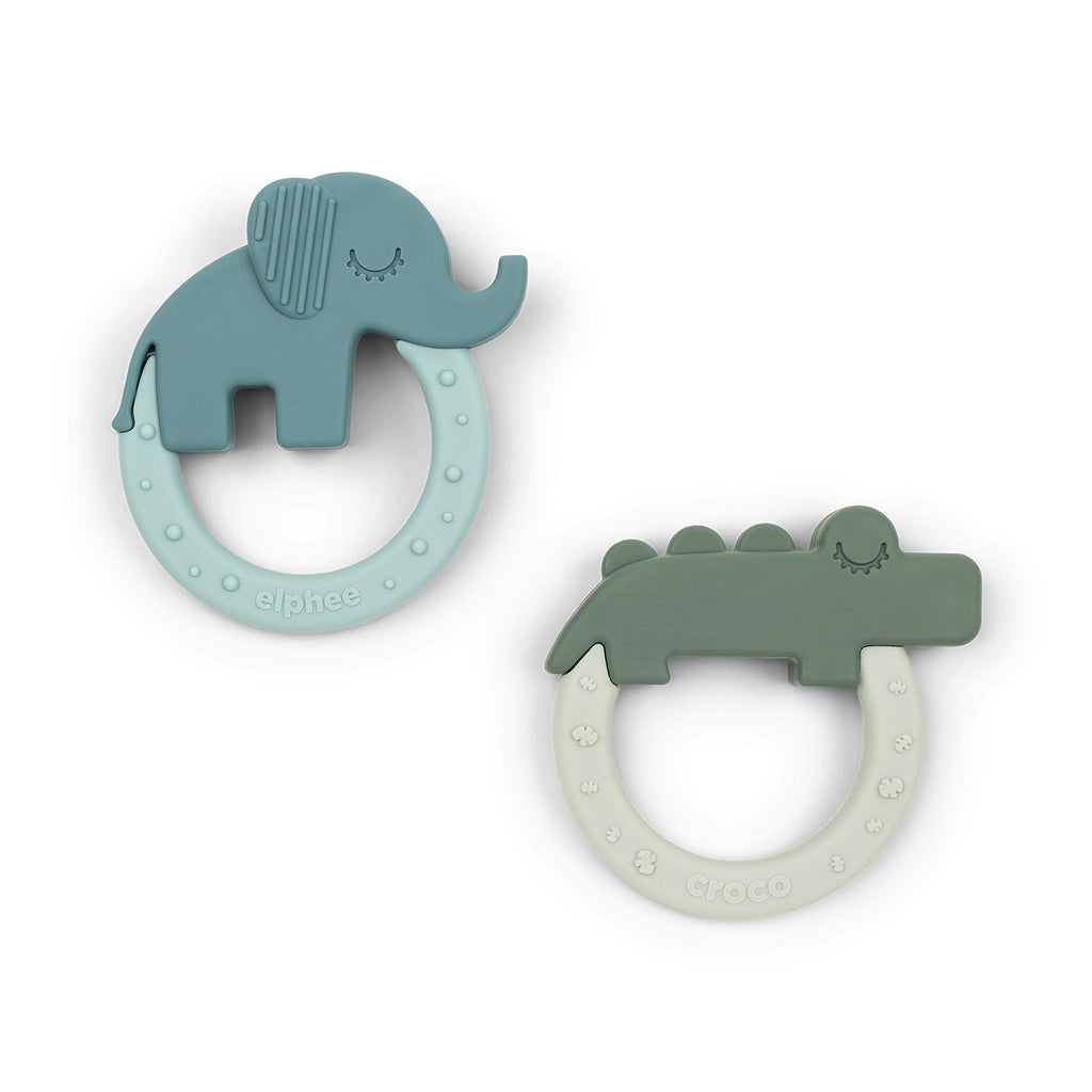 Bijtringen Deer friends Green/Blue - set van 2 - Bijtspeelgoed Done by Deer - In den Olifant