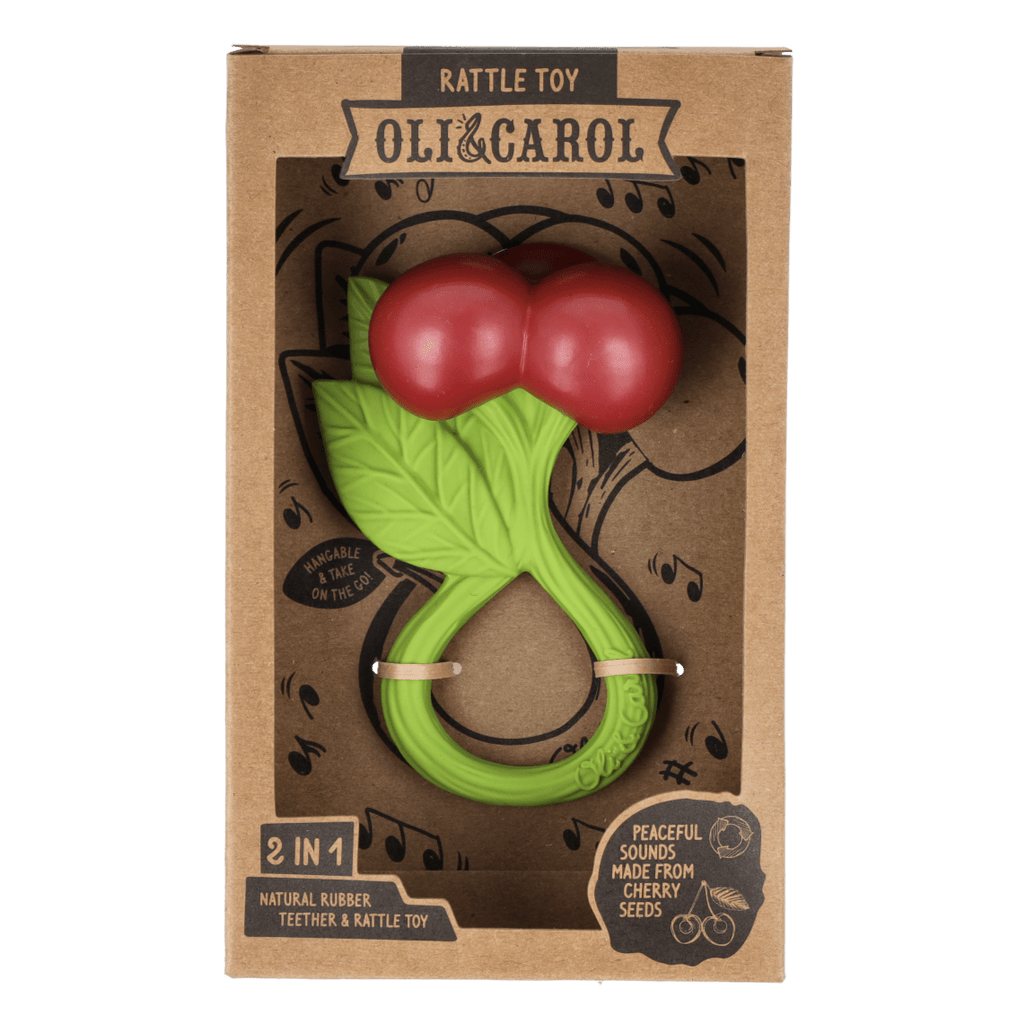Bijtspeeltje Rammelaar - Cherry Rattle Toy - Rammelaars Oli&Carol - In den Olifant