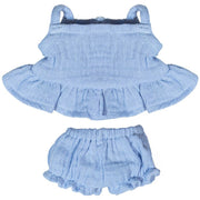 Blauw poppenkleedje met broekje - voor popje van 21 cm - Poppenkleding Miniland - In den Olifant