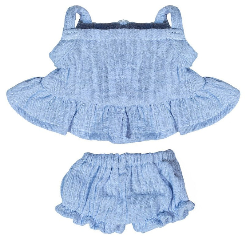 Blauw poppenkleedje met broekje - voor popje van 21 cm - Poppenkleding Miniland - In den Olifant