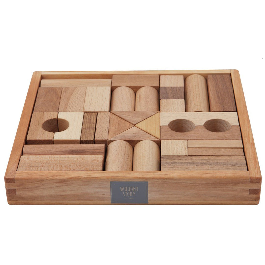 Blokkendoos Natural Blocks In Tray - 30 pcs - Houten blokken Wooden Story - In den Olifant