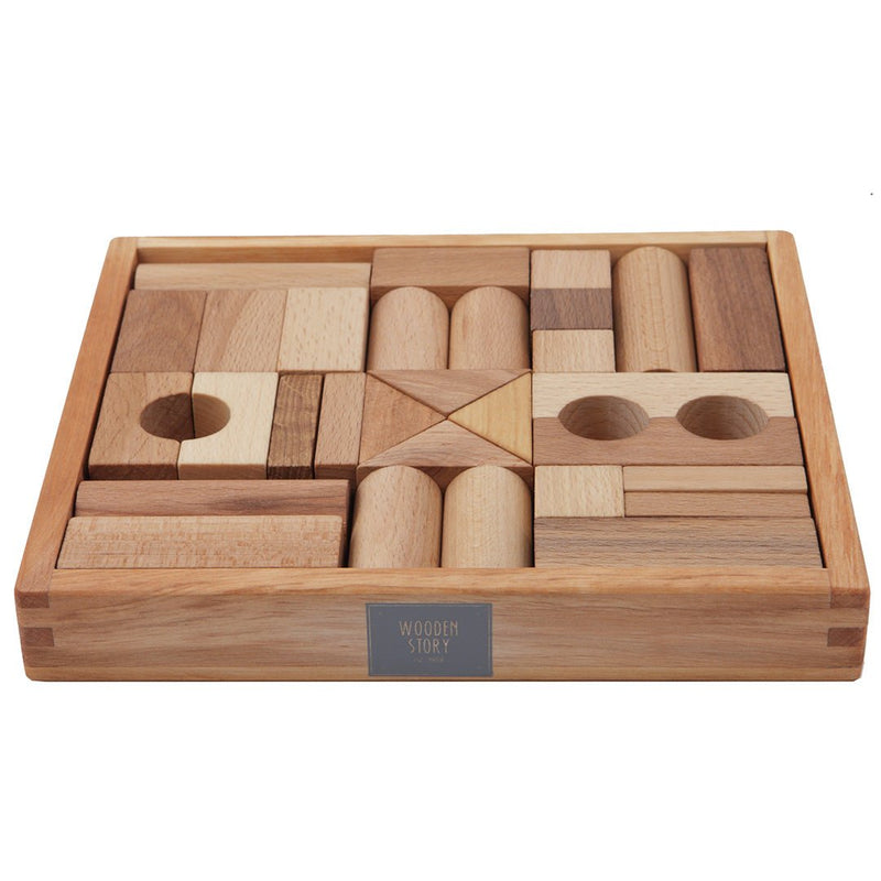 Blokkendoos Natural Blocks In Tray - 30 pcs - Houten blokken Wooden Story - In den Olifant