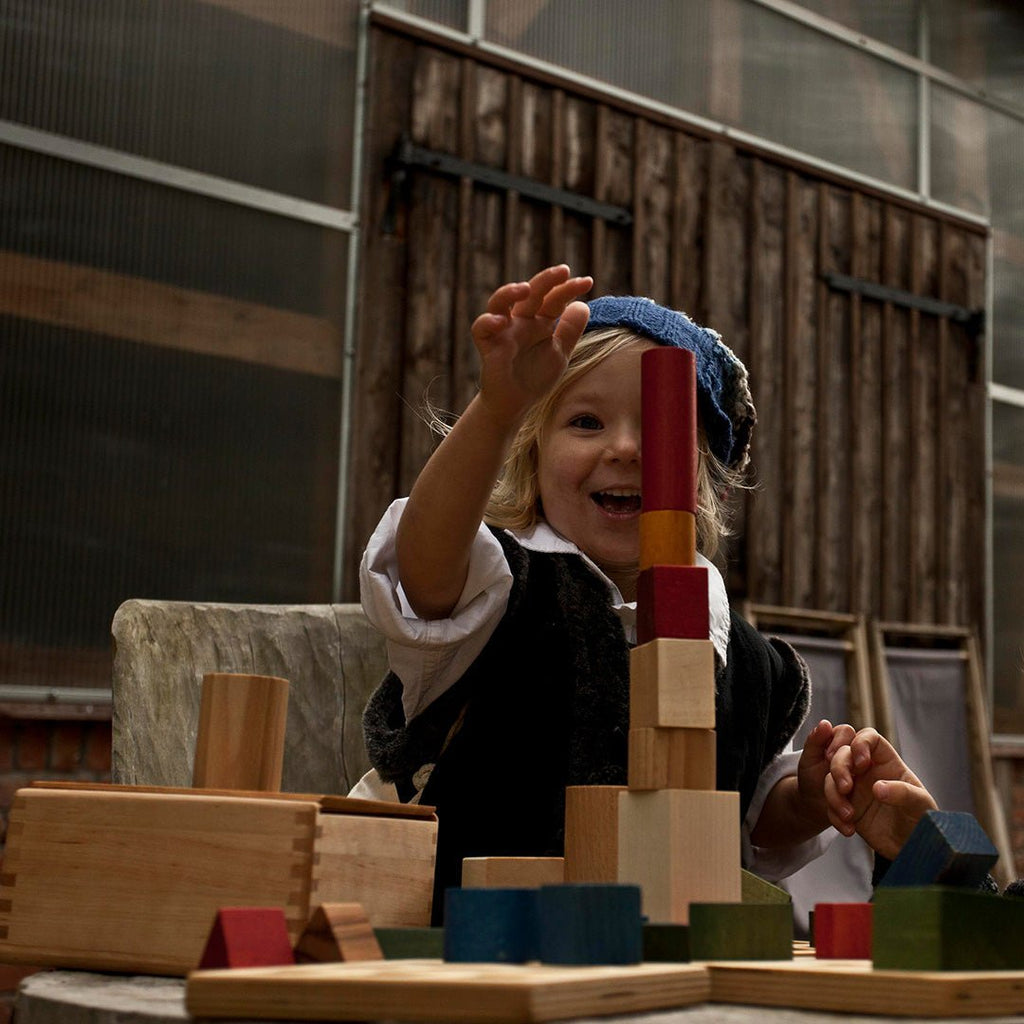 Blokkendoos Rainbow blocks in tray - 30 stuks - Houten blokken Wooden Story - In den Olifant