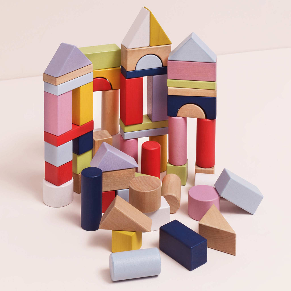 Blokkenset Colorful Building Blocks - set van 60 - Houten blokken Le Toy Van - In den Olifant