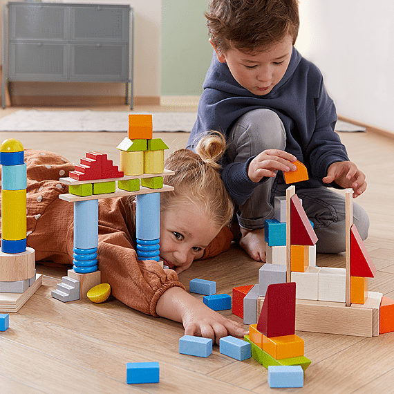 Blokkenset Mijn Eerste Bouwstenen Kleurrijk - 46 Stuks - Houten blokken Haba - In den Olifant