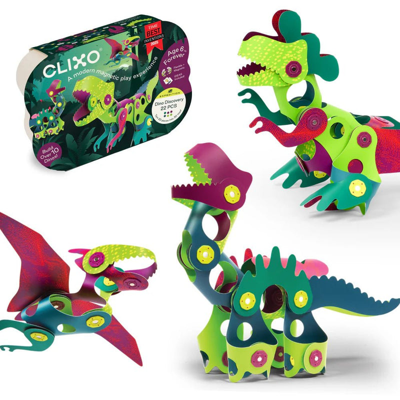 Bouwset met magneten Dino Discovery Pack - 22 onderdelen - Magnetische bouwspeelgoed Clixo - In den Olifant