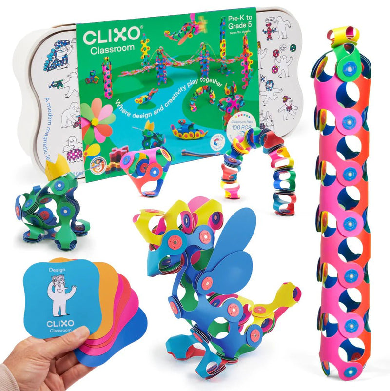 Bouwset met magneten Educatie Pack - set van 100 onderdelen - Magnetische bouwspeelgoed Clixo - In den Olifant