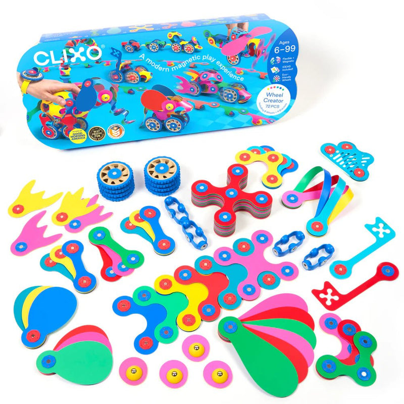 Bouwset met magneten Wheel Creator Pack - 72 onderdelen - Magnetische bouwspeelgoed Clixo - In den Olifant