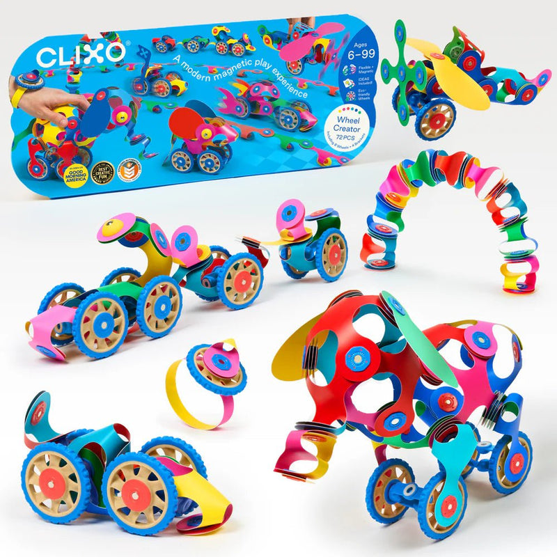 Bouwset met magneten Wheel Creator Pack - 72 onderdelen - Magnetische bouwspeelgoed Clixo - In den Olifant