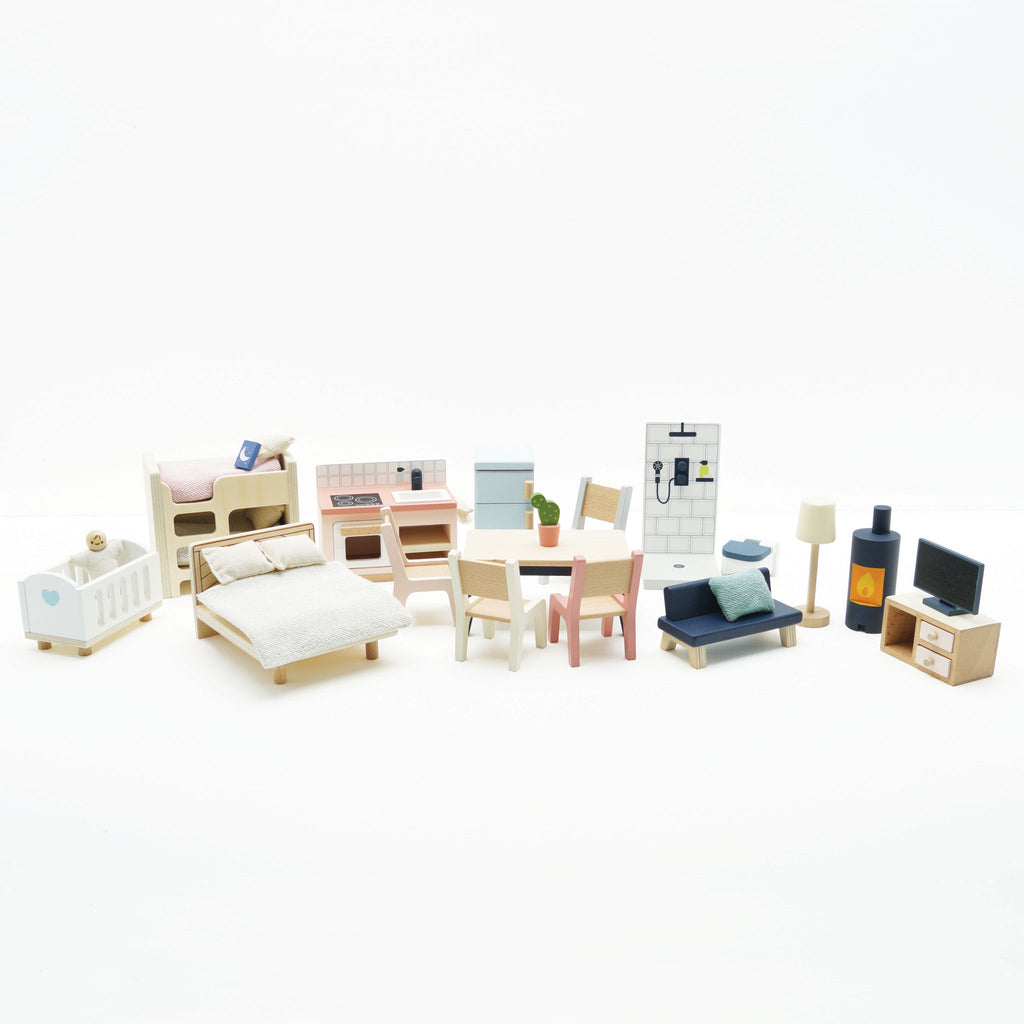 Complete houten meubelset voor het poppenhuis - Poppenhuismeubels en accessoires Le Toy Van - In den Olifant