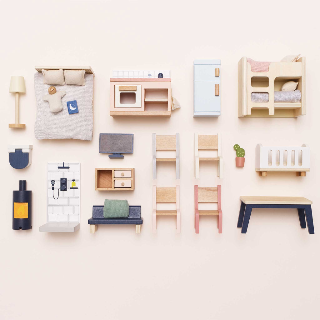 Complete houten meubelset voor het poppenhuis - Poppenhuismeubels en accessoires Le Toy Van - In den Olifant