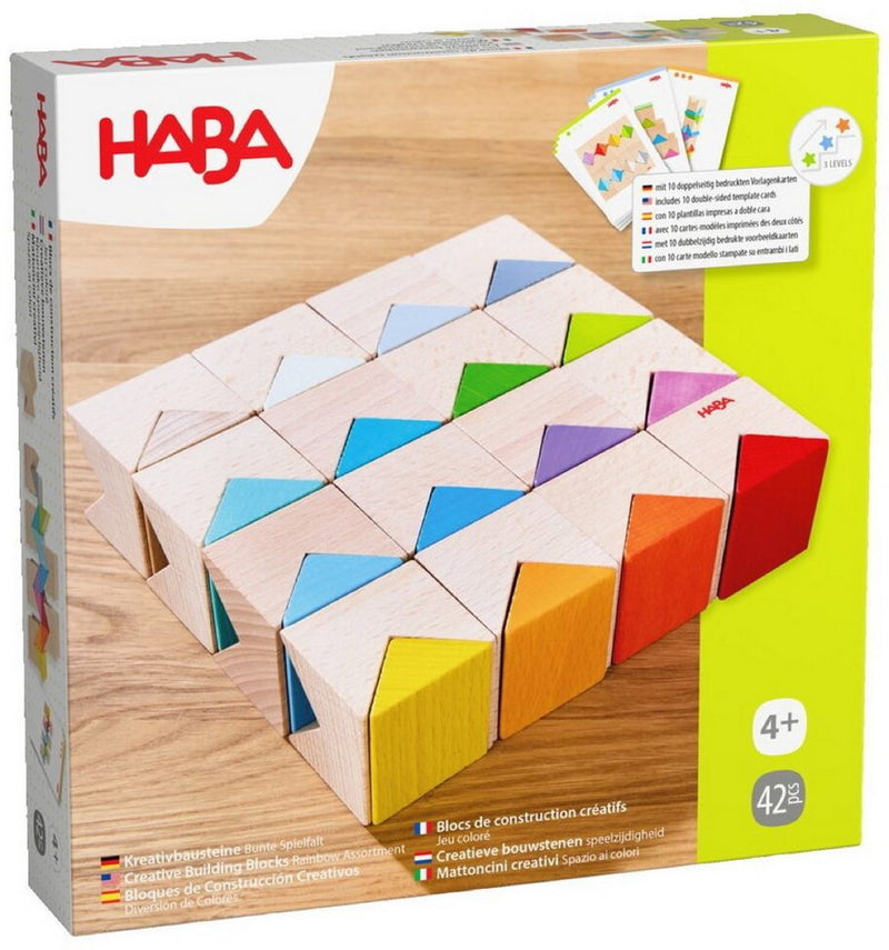 Creatieve bouwstenen Kleurrijke Speelzijdigheid - set van 42 - Houten blokken Haba - In den Olifant