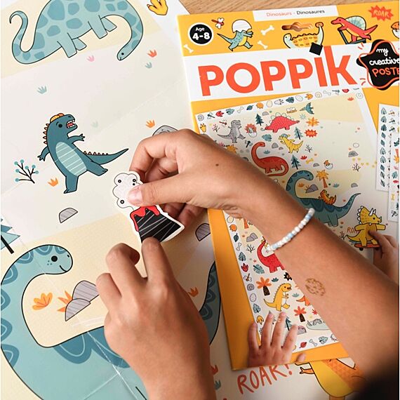 Creatieve Poster + 150 Stickers Dino | 3 - 10 Jaar - Stickers en stickersets Poppik - In den Olifant