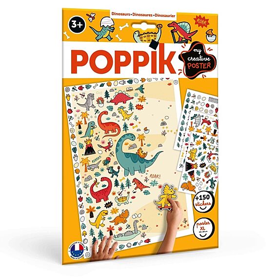 Creatieve Poster + 150 Stickers Dino | 3 - 10 Jaar - Stickers en stickersets Poppik - In den Olifant