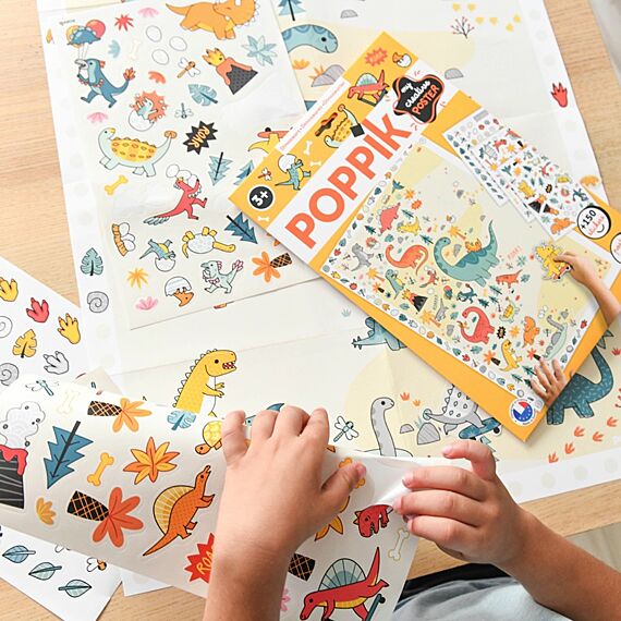 Creatieve Poster + 150 Stickers Dino | 3 - 10 Jaar - Stickers en stickersets Poppik - In den Olifant