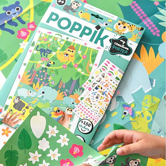 Creatieve Poster + 150 Stickers Jungle | 3 - 10 Jaar - Stickers en stickersets Poppik - In den Olifant