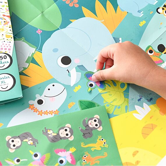 Creatieve Poster + 150 Stickers Jungle | 3 - 10 Jaar - Stickers en stickersets Poppik - In den Olifant
