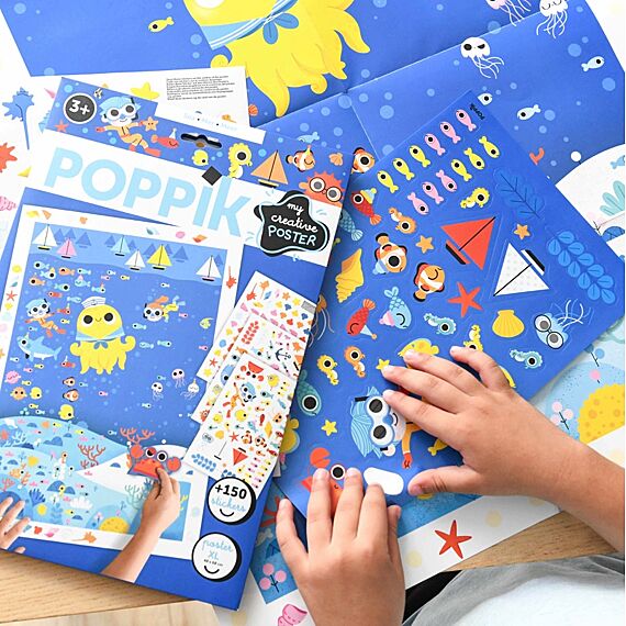 Creatieve Poster + 150 Stickers Sea | 3 - 10 Jaar - Stickers en stickersets Poppik - In den Olifant