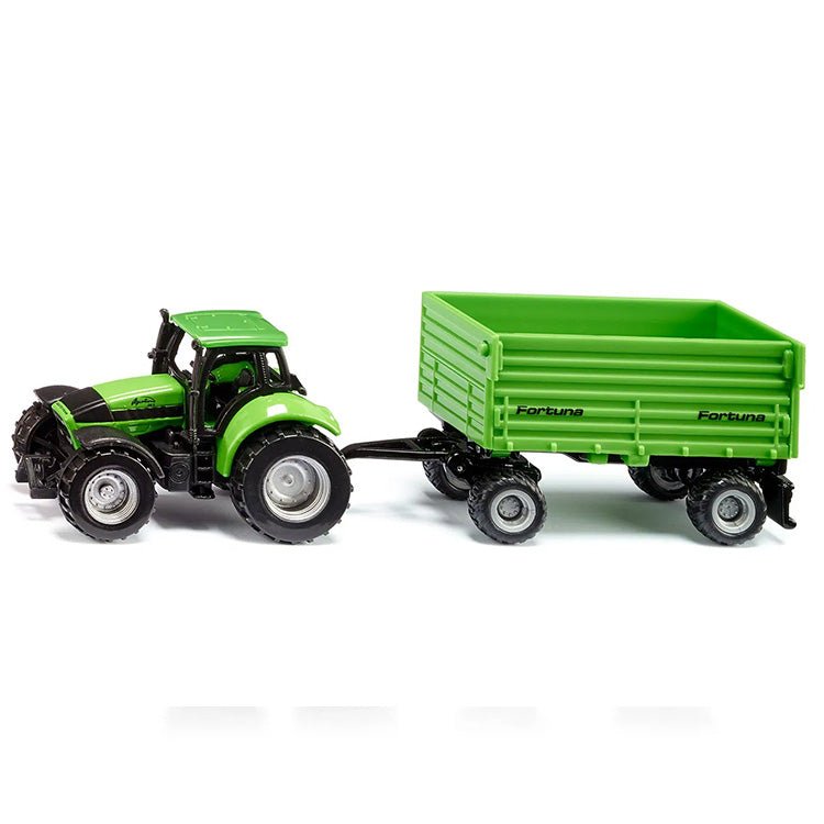Deutz - Fahr tractor met Fortuna 2 - assige aanhangwagen - Auto's en voertuigen Siku - In den Olifant