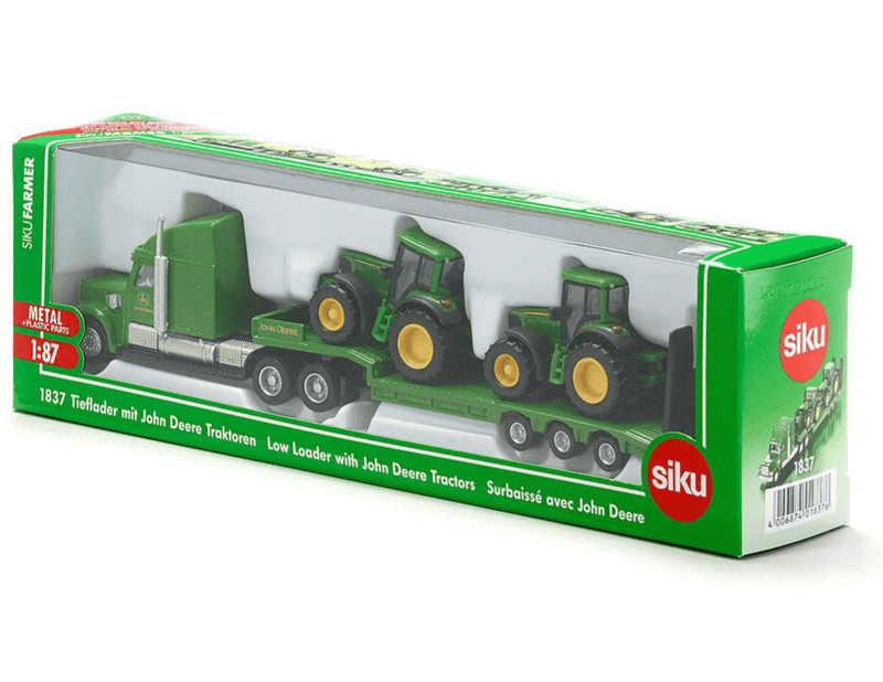 Dieplader met John Deere tractoren 1:87 - Speelvoertuigen Siku - In den Olifant