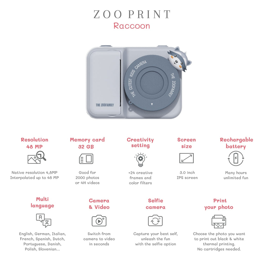 Digitale instant camera - Zoo print Raccoon - Camera's The Zoo Family - In den Olifant