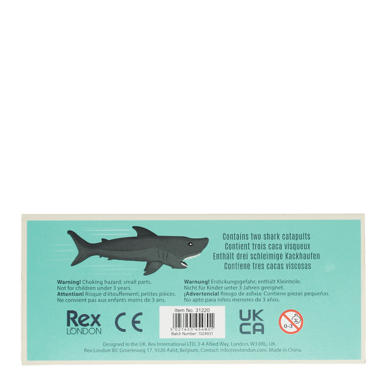 Doos met 2 katapult haaien - Flying Sark Carapults - Kleine cadeautjes REX London - In den Olifant