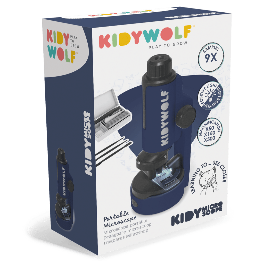 Draagbare microscoop blauw - Kidymicroscoop - STEM speelgoed Kidywolf - In den Olifant