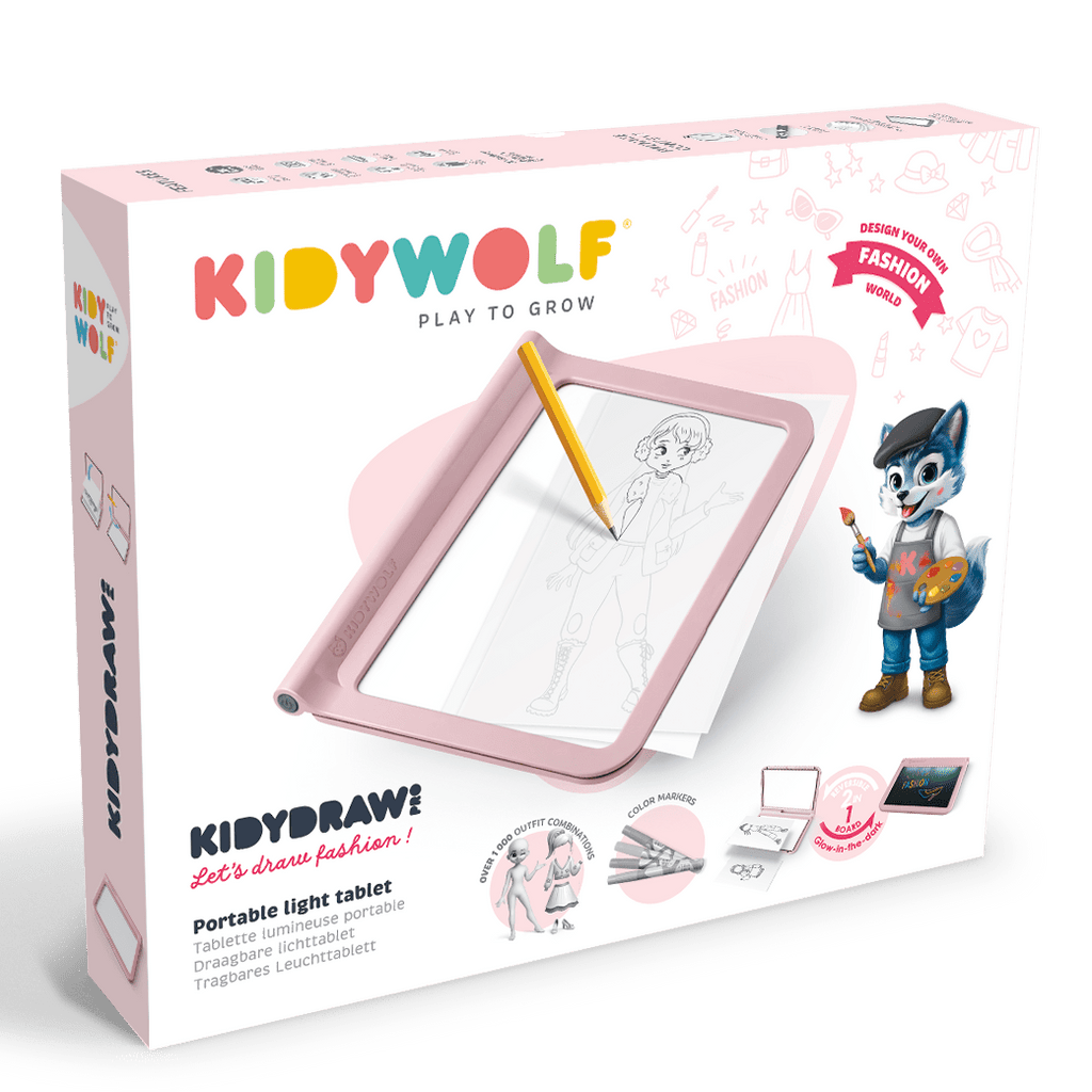 Dubbelzijdig Kidywolf Roze Tekentablet - Kidydraw - Pro Let's draw fashion - Kleuren en tekenen Kidywolf - In den Olifant