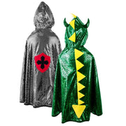 Dubbelzijdige verkleedcape Reversible Dragon and Knight Cape - 7 tot 8 jaar - Verkleedcapes Great Pretenders - In den Olifant