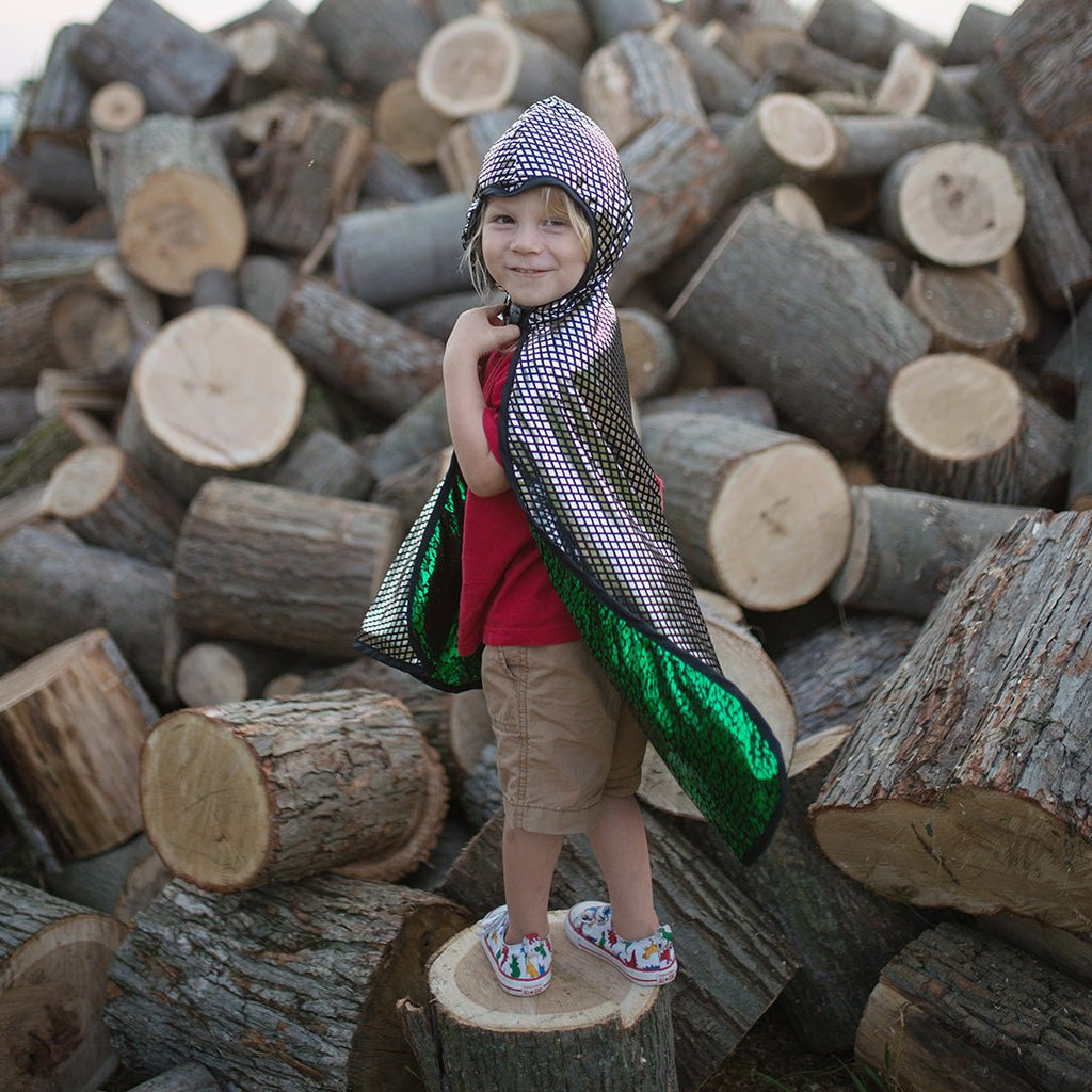 Dubbelzijdige verkleedcape Reversible Dragon and Knight Cape - 7 tot 8 jaar - Verkleedcapes Great Pretenders - In den Olifant