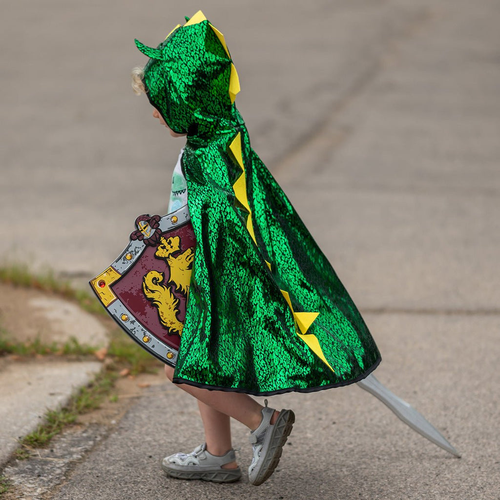 Dubbelzijdige verkleedcape Reversible Dragon and Knight Cape - 7 tot 8 jaar - Verkleedcapes Great Pretenders - In den Olifant