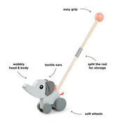 Duwstok Push along Elphee Grey - Trek - en duwspeelgoed Done by Deer - In den Olifant