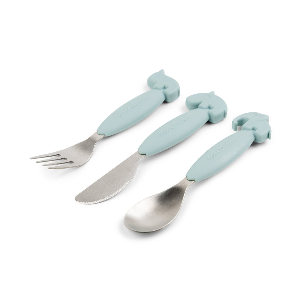 Easy - grip cutlery set Deer friends Blue - Bestek en rietjes Done by Deer - In den Olifant