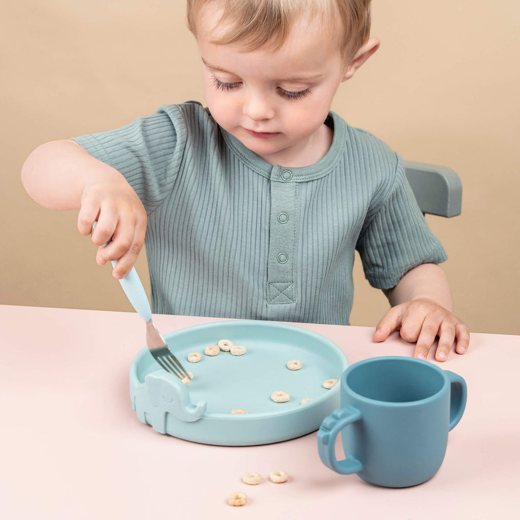 Easy - grip cutlery set Deer friends Blue - Bestek en rietjes Done by Deer - In den Olifant