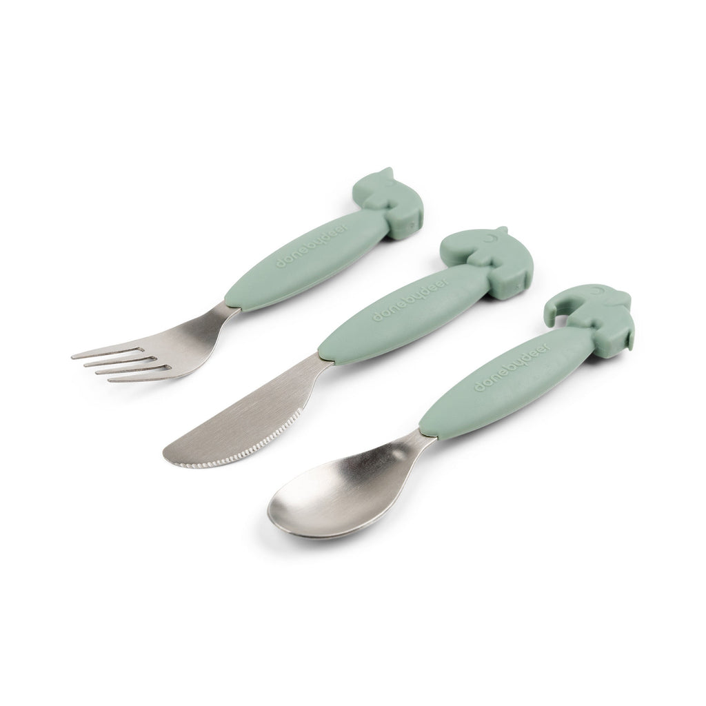 Easy - grip cutlery set Deer friends Green - Bestek en rietjes Done by Deer - In den Olifant