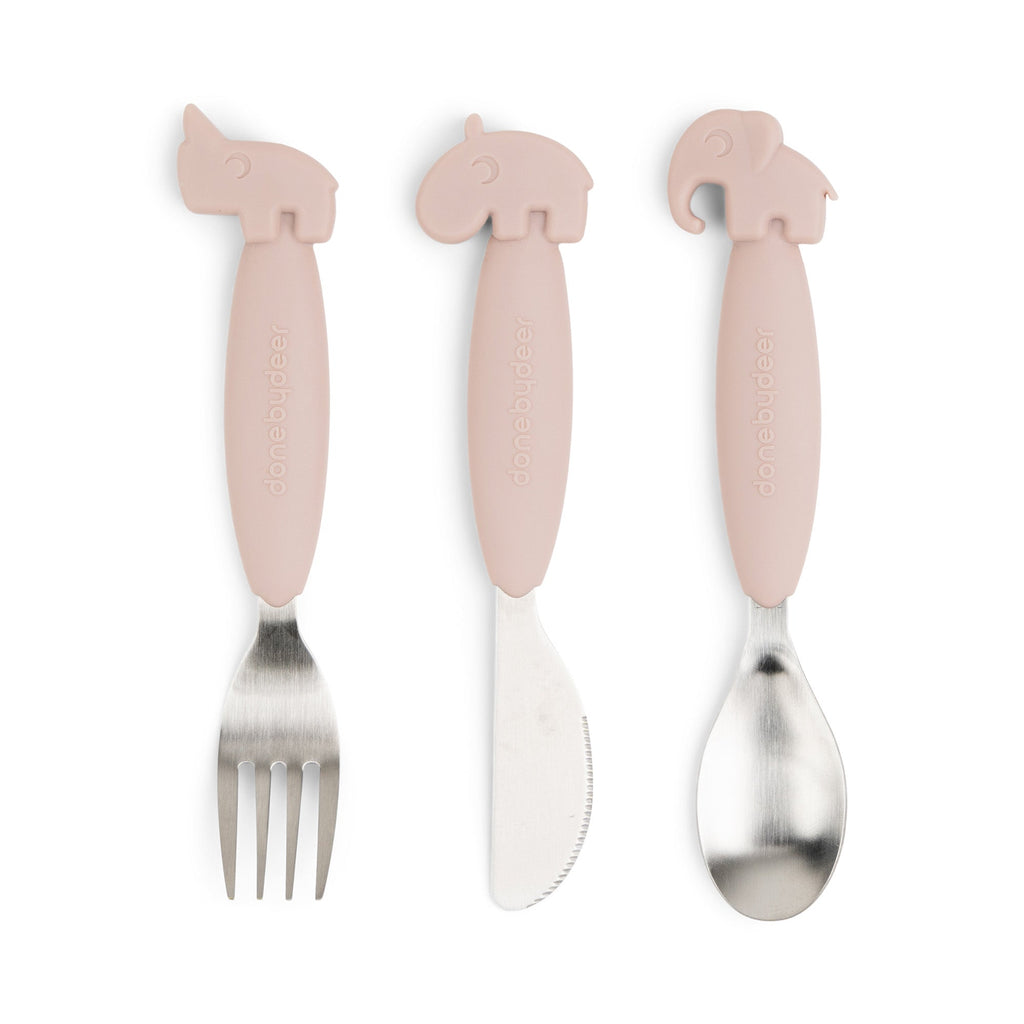 Easy - grip cutlery set Deer friends Powder - Bestek en rietjes Done by Deer - In den Olifant